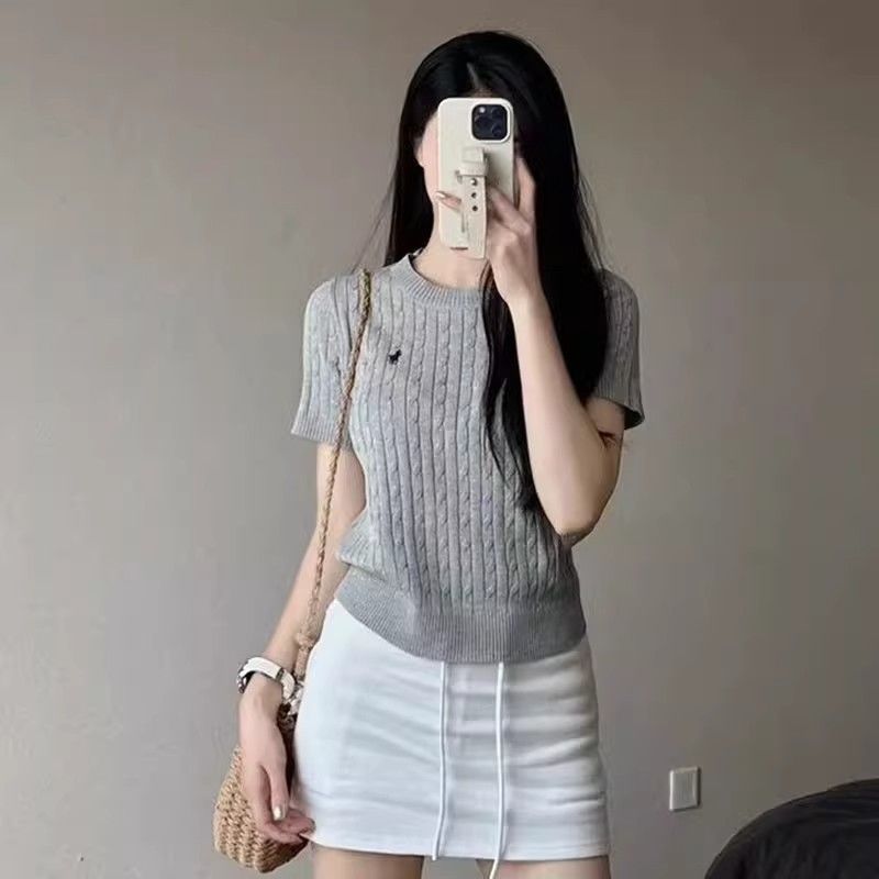 ÁO LEN CỘC TAY CỔ TRÒN HỌA TIẾT VẶN THỪNG THÊU NGỰA PHOM VỪA MẪU MỚI 2024, ÁO LEN NGẮN TAY NỮ QUẢNG CHÂU | BigBuy360 - bigbuy360.vn