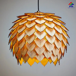 Mẫu 142L: Đèn Gỗ Thả Trần - Đèn hoa lá độc lạ, trang trí nhà ở, nhà hàng, quán Cafe 