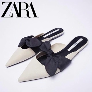 (LÙI SIZE) Giày Sục Nơ Đen ZA.RA Mũi Nữ Nhọn đế bệt Cao Cấp Dép Nơ Ailee [Y40]