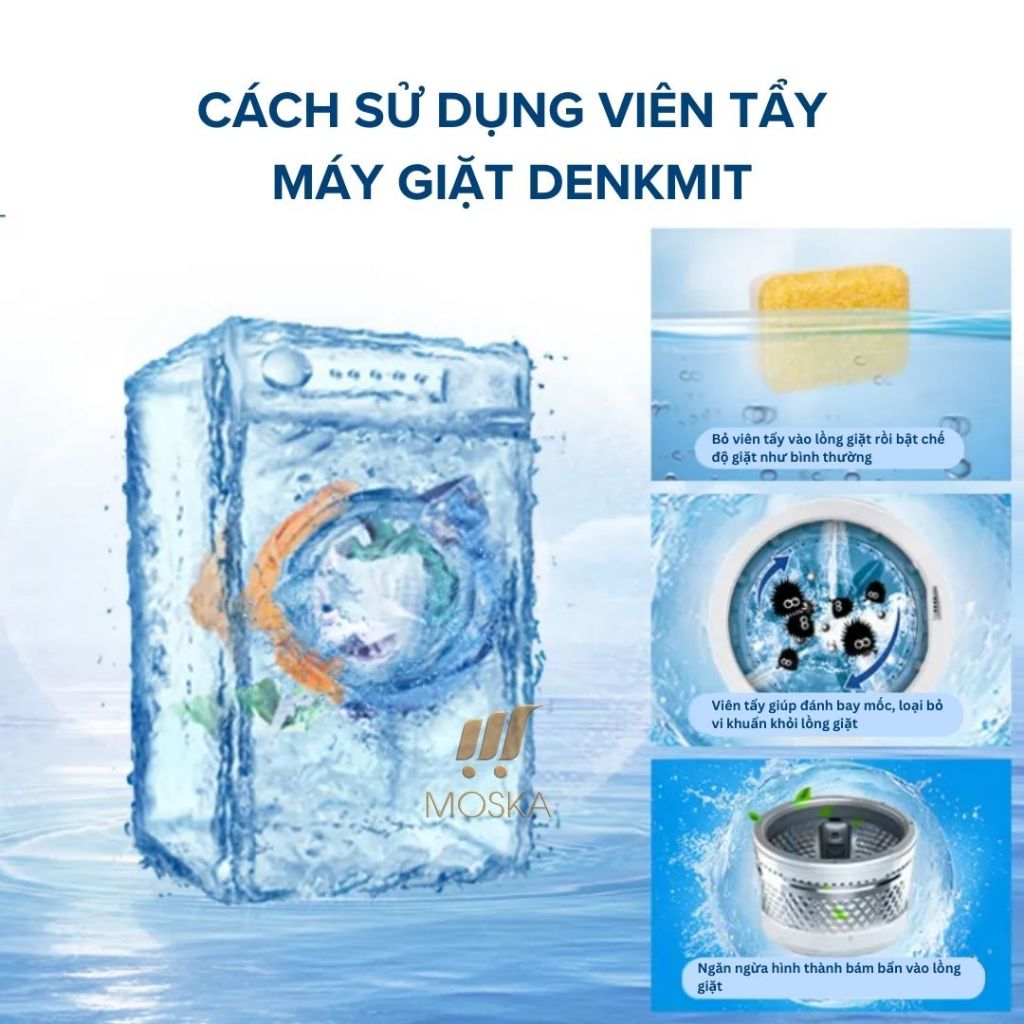 Viên Tẩy Lồng Máy Giặt Denkmit Đức - Làm Sạch Lồng Giặt Sạch Sẽ, Loại Bỏ Cặn Bẩn Nấm Mốc, Vi Khuẩn -Viên lẻ | Moska shop