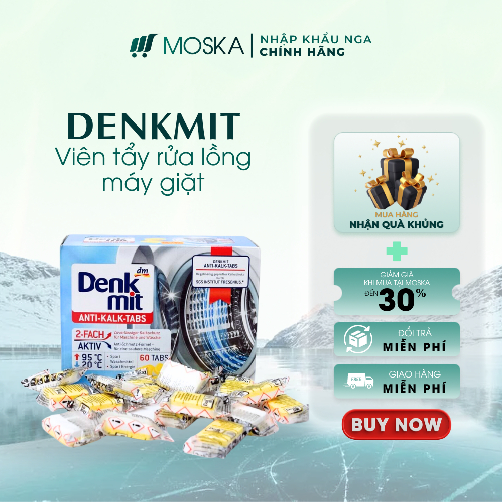 Viên Tẩy Lồng Máy Giặt Denkmit Đức - Làm Sạch Lồng Giặt Sạch Sẽ, Loại Bỏ Cặn Bẩn Nấm Mốc, Vi Khuẩn -Viên lẻ | Moska shop