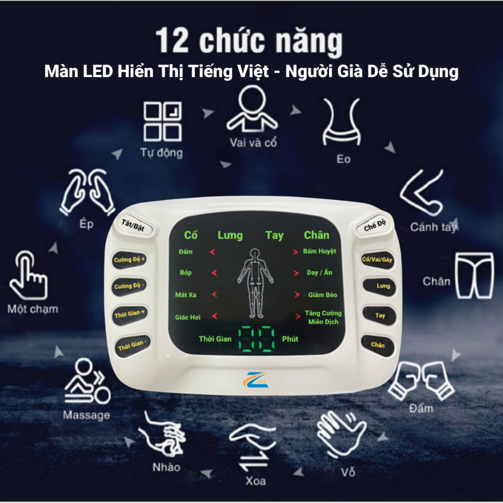 Máy xung điện toàn thân cao cấp YTK 309B, Máy massage xung điện châm cứu giảm đau 8 chế độ massage, 15 cấp cường độ