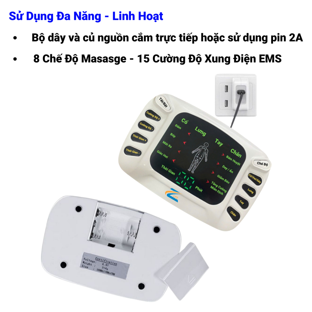 Máy xung điện toàn thân cao cấp YTK 309B, Máy massage xung điện châm cứu giảm đau 8 chế độ massage, 15 cấp cường độ