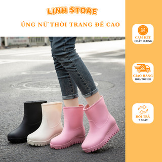 Ủng đi mưa nữ nhựa mền đế chống trơn, ủng đi mưa đế cao 3cm