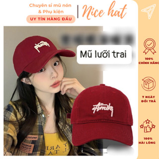 Mũ lưỡi trai nữ nam thêu chữ AMIKE màu đỏ, đen form mềm, chất vải kaki cotton thoáng mát - LT80