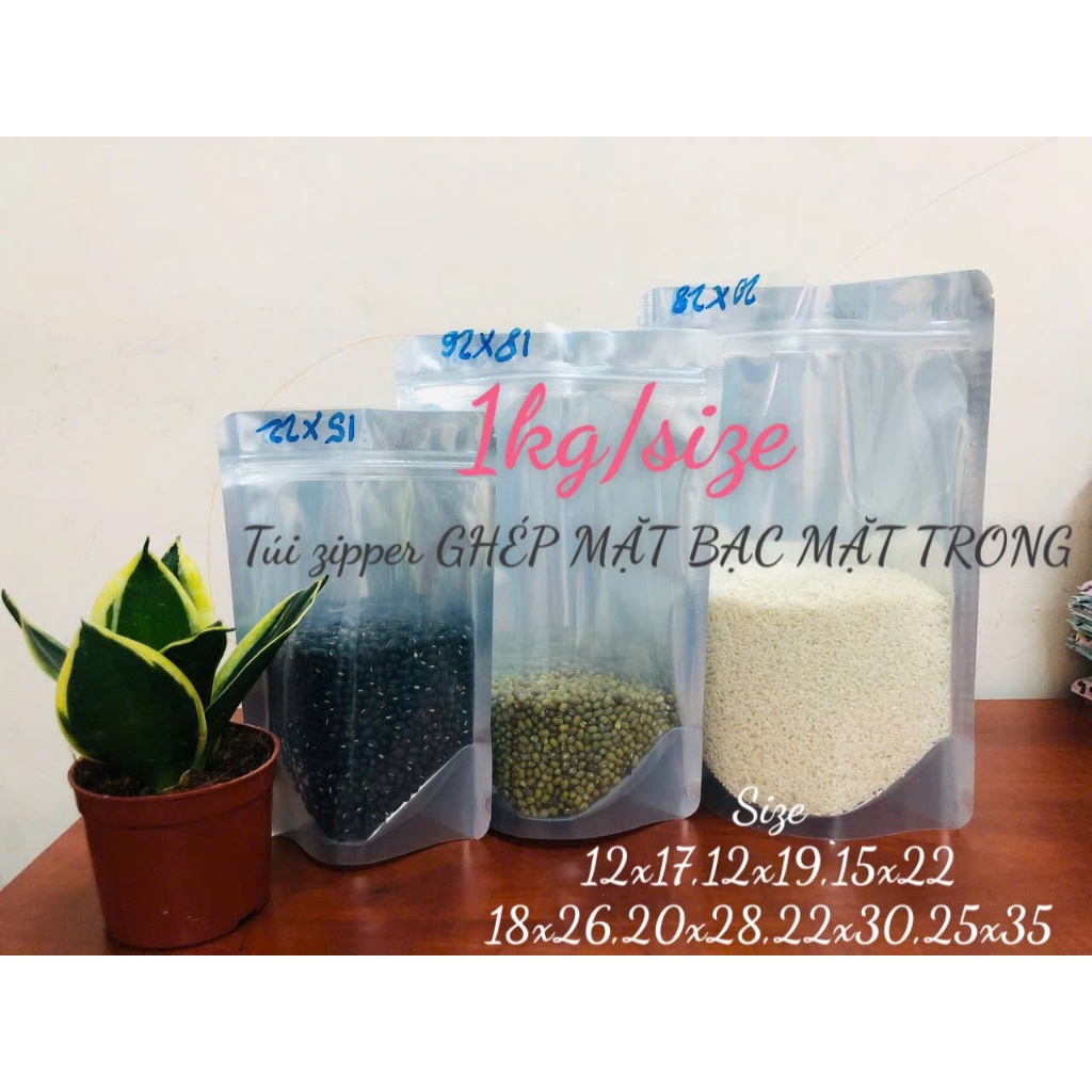 {1kg/size } túi zipper 1 mặt bạc đáy đứng (Hàng dày đẹp- có sẵn)