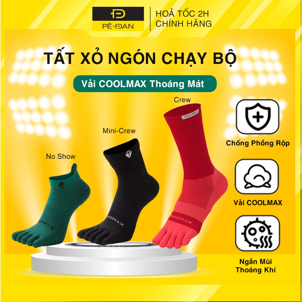 Tất Xỏ Ngón Chạy Bộ PÊ ĐAN SHOP Vớ Vải Coolmax Chuyên Thể Thao Xỏ 5 Ngón Chân Chống Phồng Rộp