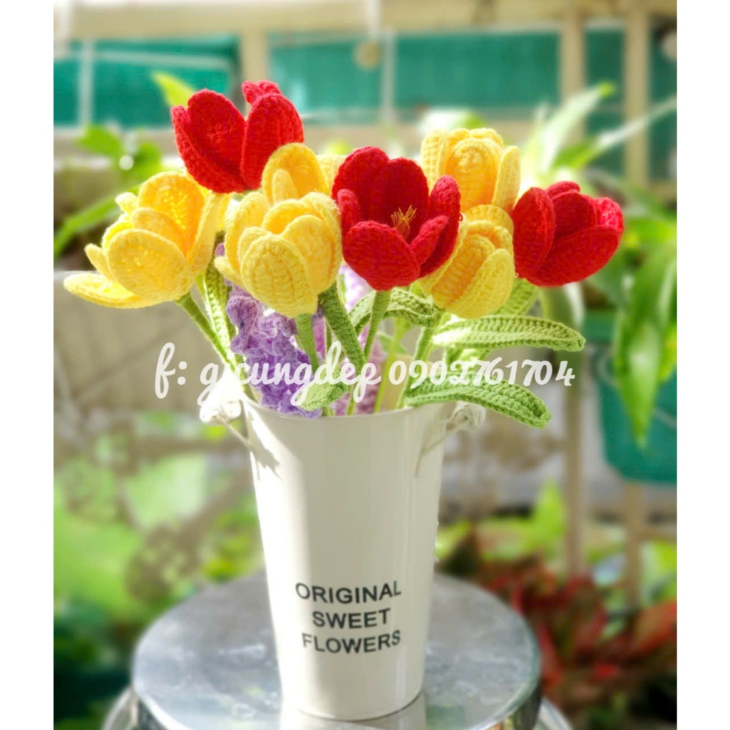 [SỈ] Phôi hoa tulip ghép cánh móc len handmade, 1 phôi gồm 6 cánh, tỉ mỉ chi tiết, đa dạng màu sắc