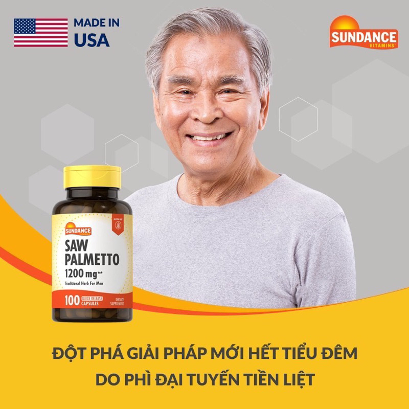 Viên Uống Cải Thiện Tiểu Đêm và Phì Đại Tuyến Tiền Liệt  Sundance Saw Palmetto 1200mg - Hộp 100 viên.