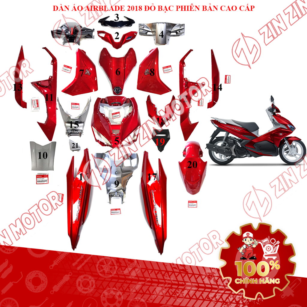 Dàn Áo AB 2018, Dàn Áo Xe Air Blade 125 2018 Đỏ Bạc Phiên Bản Cao Cấp Chính Hãng - ZZM