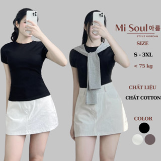 Áo Thun Nữ Cổ Tròn Trơn Cộc Tay Form Ôm Chất Cotton BigSize, Áo Ngắn Tay Ôm Body MiSoul 306