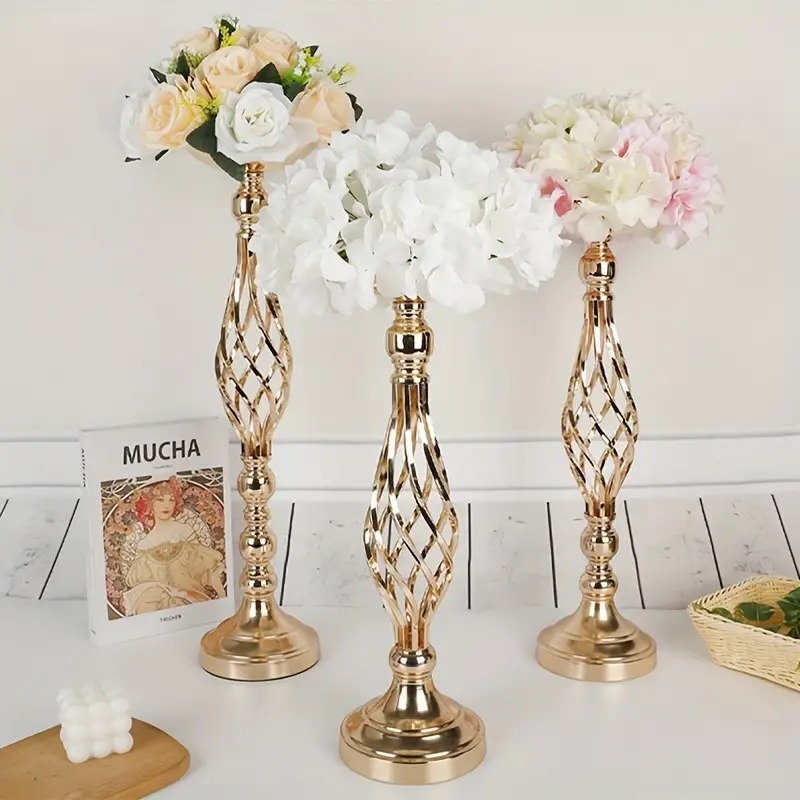 Trụ/bình hoa xoắn cao màu vàng trang trí tiệc cưới,decor bàn gia tiên ,event,......