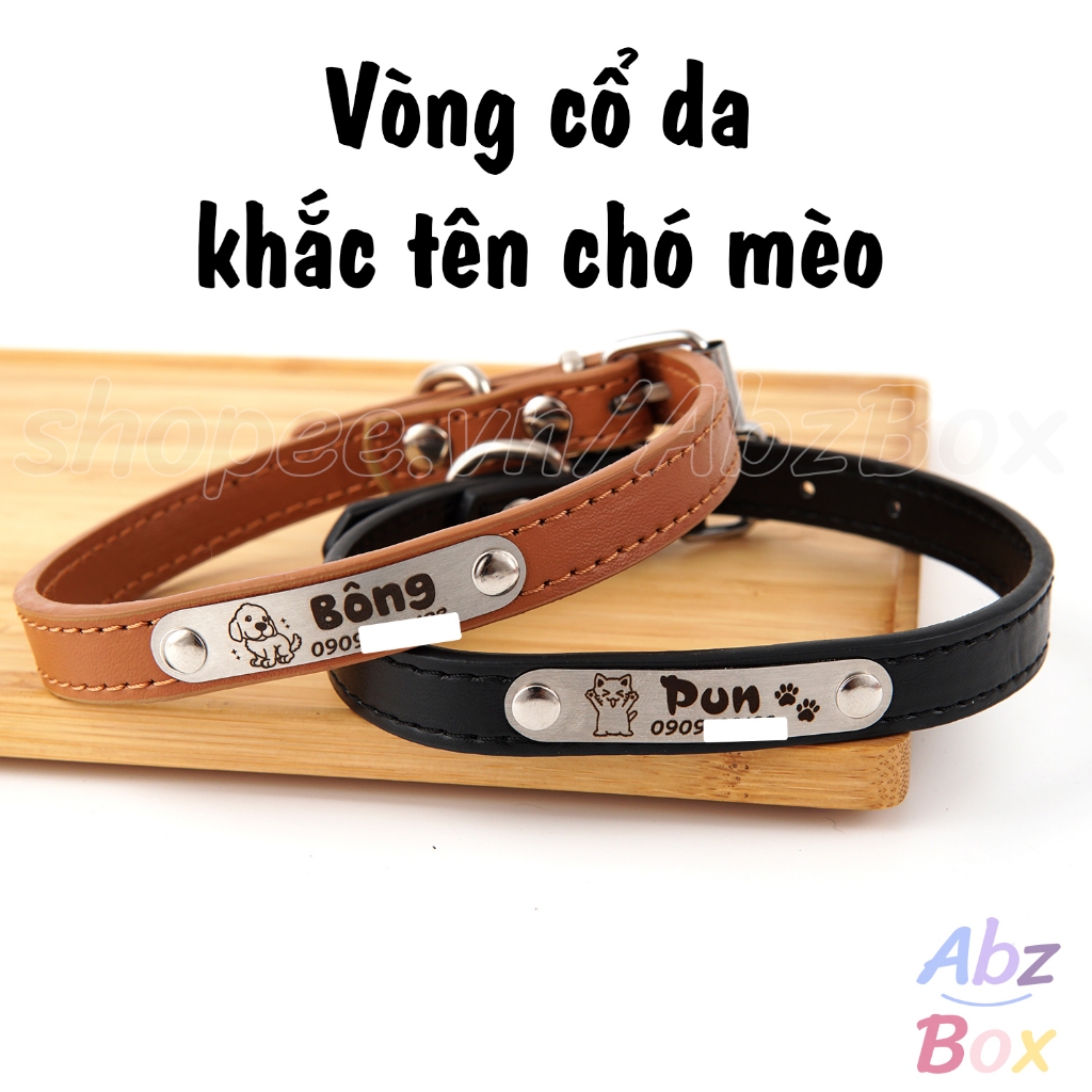  Vòng khắc tên chó mèo - Vòng cổ da PU cho thú cưng 