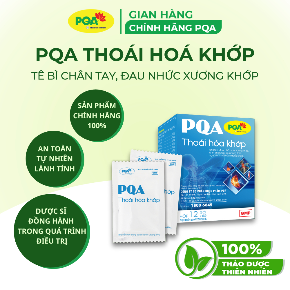 PQA Thoái Hoá Khớp hỗ trợ thoái hoá khớp, hỗ trợ giảm đau đốt sống cổ, đốt sống lưng, hộp 12 gói