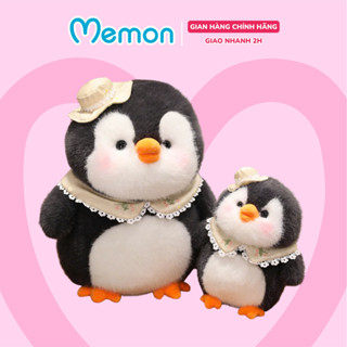 Gấu bông chim cánh cụt đội mũ Memon thú bông cánh cụt đeo yếm đội nón cao cấp