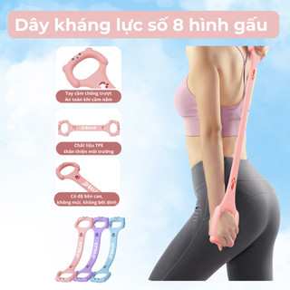 Dây kháng lực số 8 hình gấu, dây kháng lực đàn hồi tập yoga tập vai, lưng tại nhà chất liệu cao su