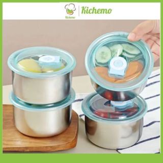 Set 5 hộp đựng thực phẩm inox 304 có nắp đậy Khay tròn đựng đồ ăn Bát đựng thực phẩm có nắp đậy