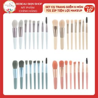 Set Cọ Trang Điểm 8 Món Túi Zip Tiện Lợi Makeup Cá Nhân Siêu Xinh, Lông Cọ Mềm Mại - Bebeau