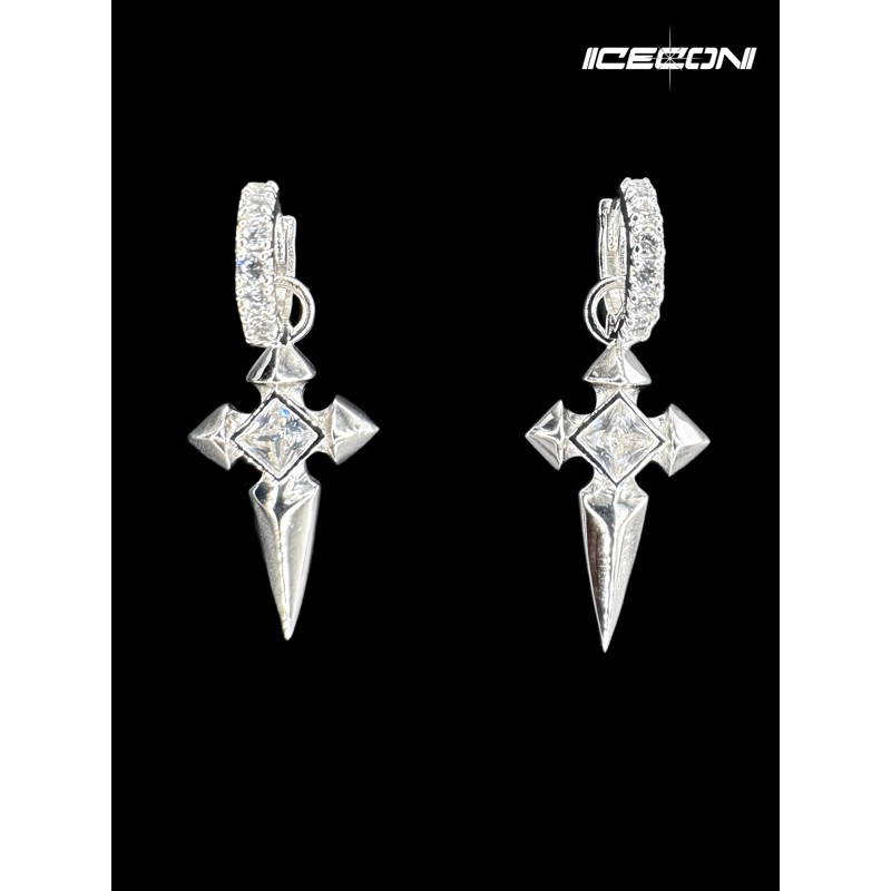 Khuyên Tai Thánh Giá Bạc 925 - Một Chiếc - Mạ Vàng Trắng Icecon ( Cross Earring Sliver 925 )