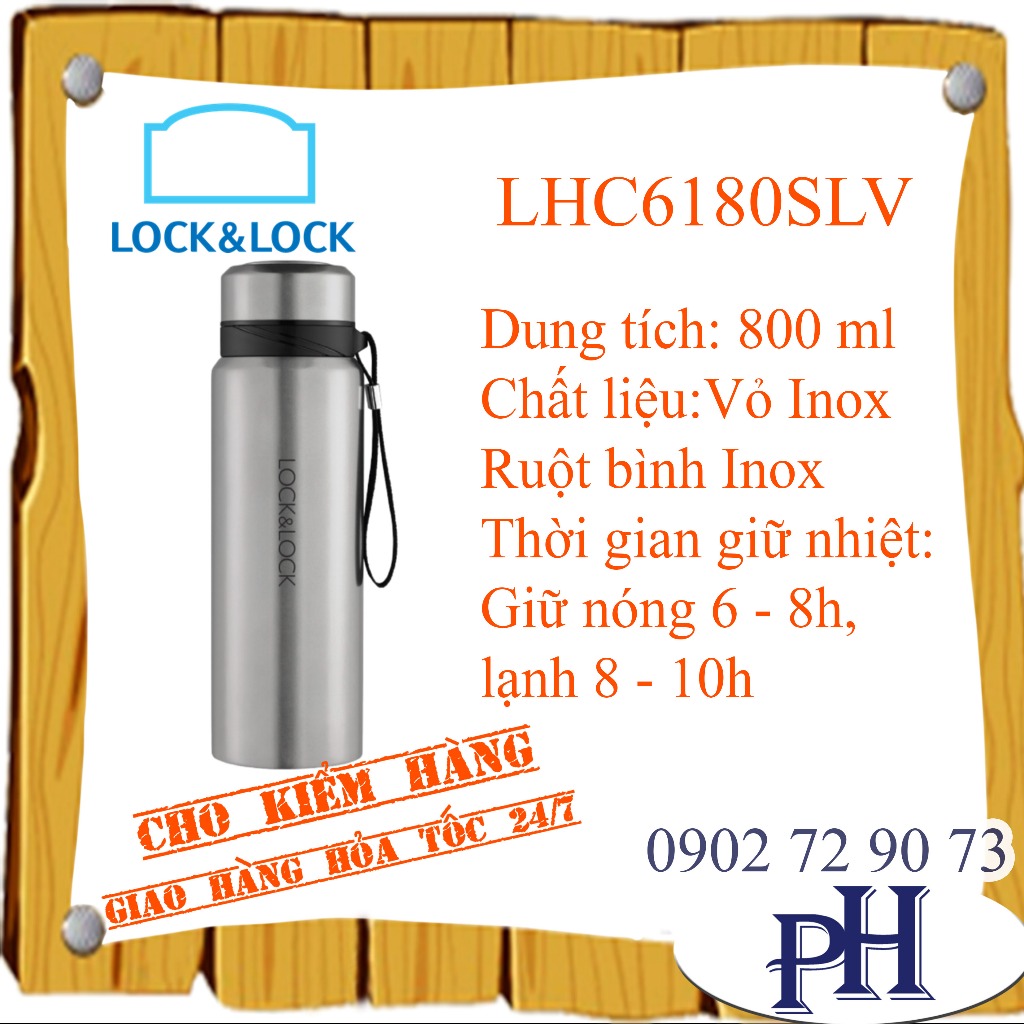 Bình giữ nhiệt inox 800 ml Lock&Lock LHC6180SLV