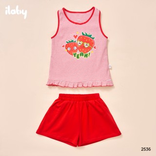 Đồ bộ bé gái ILABY chất cotton bộ sát nách bèo gấu hình in dễ thương quần đùi mix màu [2536]