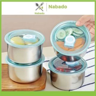 Set 5 hộp inox đựng thực phẩm tròn inox giữ nhiệt Khay inox tròn Hộp nhựa đựng thực phẩm có nắp đậy
