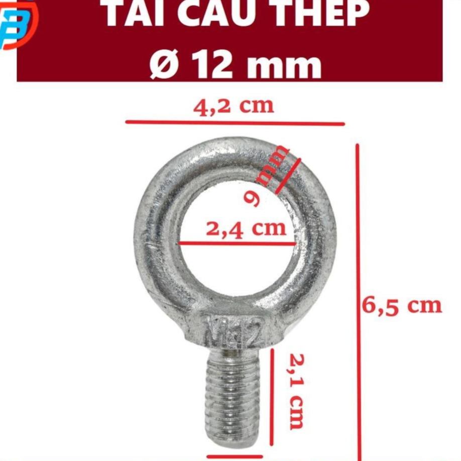 Tai cẩu thép, bulong tròn [ Phi 12mm ] Cáp Thép Thái Bình Vina