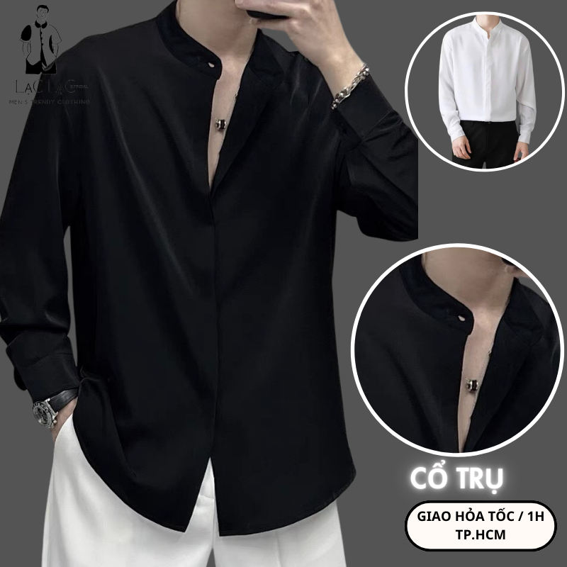 Áo sơ mi nam dài tay Lạc Lạc OFFICIAL , sơ mi nam form rộng , vải lụa mango dày dặn , không nhăn