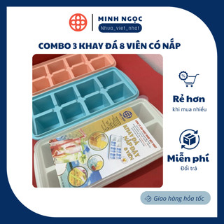  Combo 3 Khay đá 8 viên có nắp  6932  Việt Nhật nhựa dẻo vỉ đá khay trữ đồ ăn dặm cho bé làm thạch 