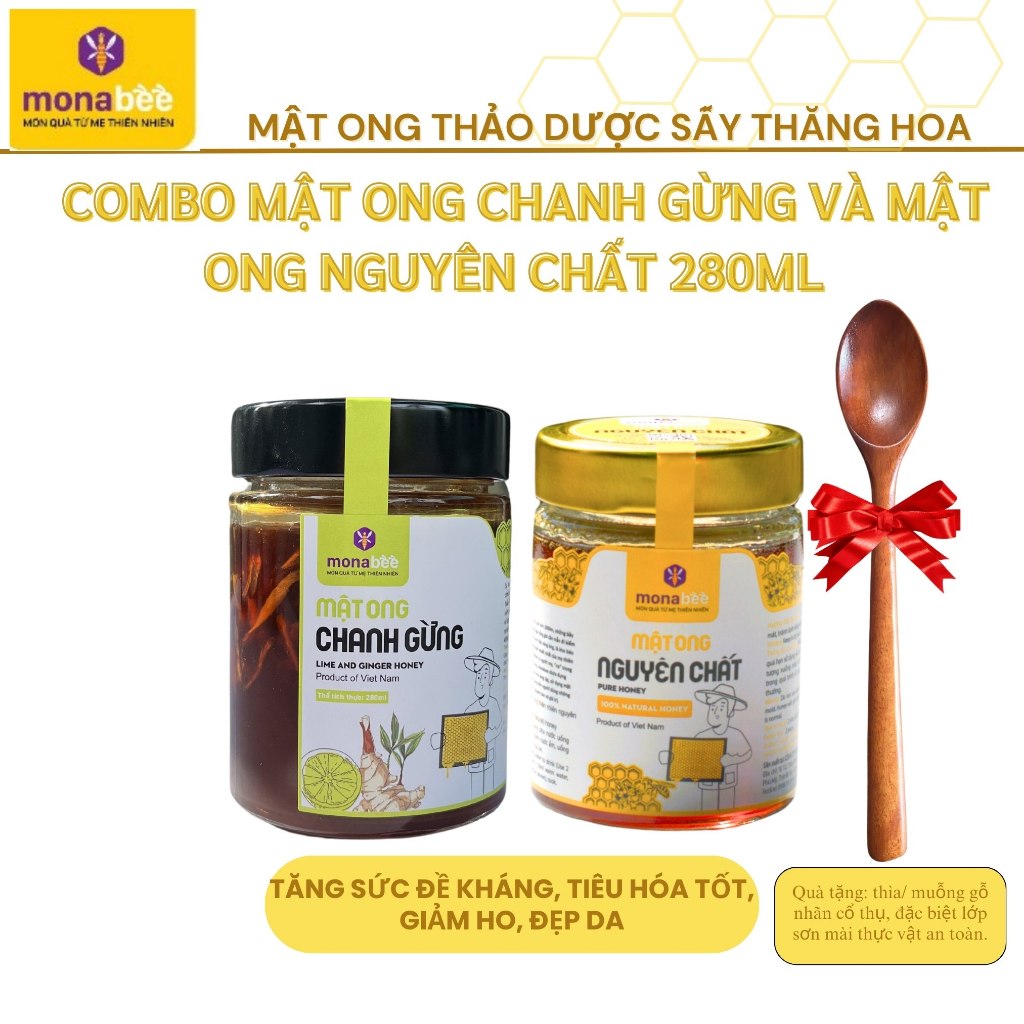 Combo Mật Ong Chanh Gừng Monabee 280ml và Mật Ong Nguyên Chất Monabee 280ml