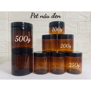 Hủ nhựa PET thân nâu nắp đen.