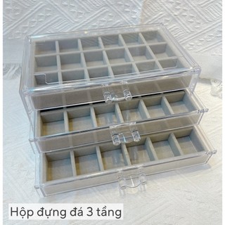 Hộp đựng đá 3 tầng, khay đựng đá 3 tầng lót nỉ