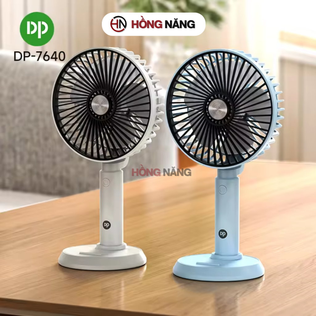 Quạt Sạc Để Bàn DP - 7640 pin 3000mAh, 3 Tốc Độ, Góc 90°, Sạc Type-C, đế đỡ điện thoại
