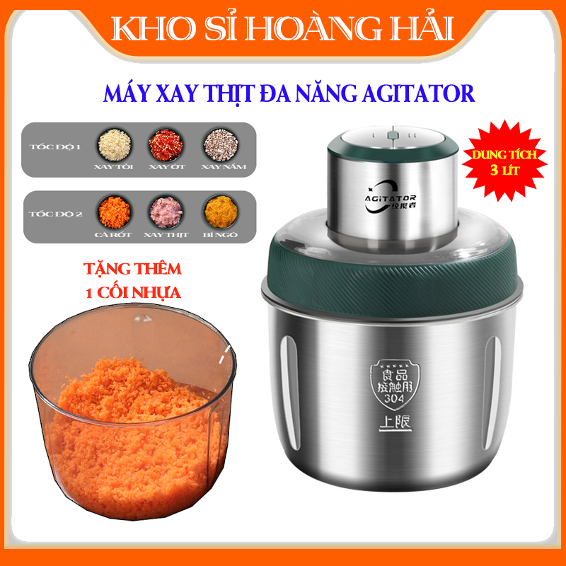 Máy xay thịt nội địa trung Agitator, dung tích 3L, công suất 300W mạnh mẽ, cối inox 304, tặng thêm 1 cối nhựa
