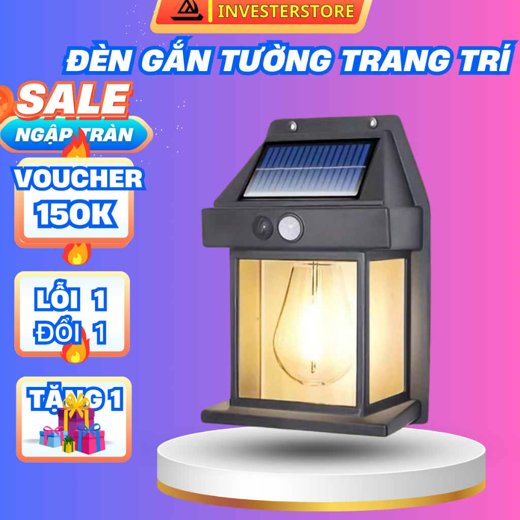 Đèn Tíc Điện Năng Lượng Mặt Trời Gắn Tường Trang Trí Sân Vườn Cảm Biến Ánh Sáng 3 Chế Độ.