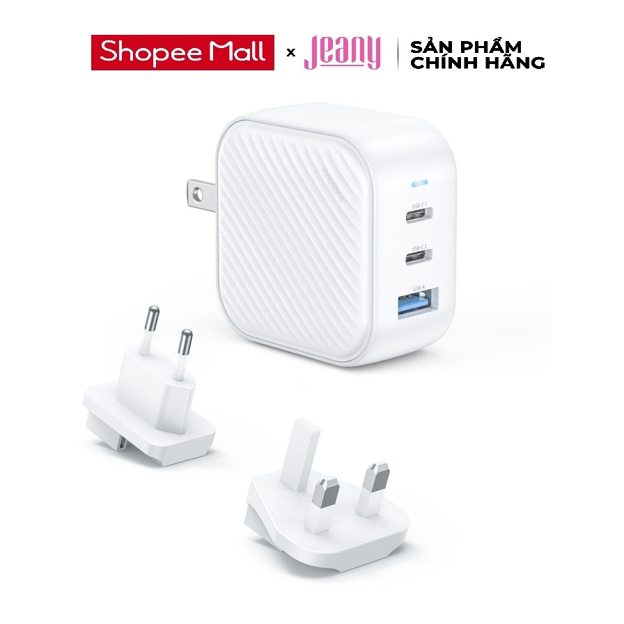 Củ sạc Innostyle Gan Minicube 2C1A 65W kèm phích cắm chuyển đổi (UK / EU / AU)