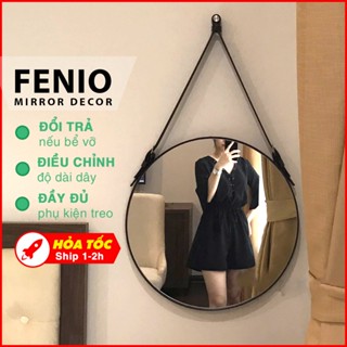 Gương dây da trang điểm, gương tròn decor sang trọng, gương treo tường trang trí - Đường kính 40cm 50cm 60cm