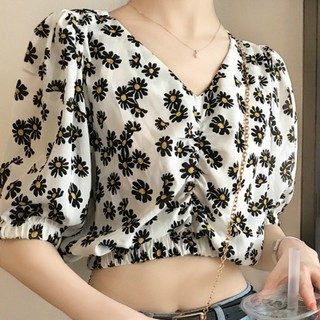 (sẵn-Voan Cotton thấm hút) Áo Croptop Cổ V "Voan Tằm" Style QC62