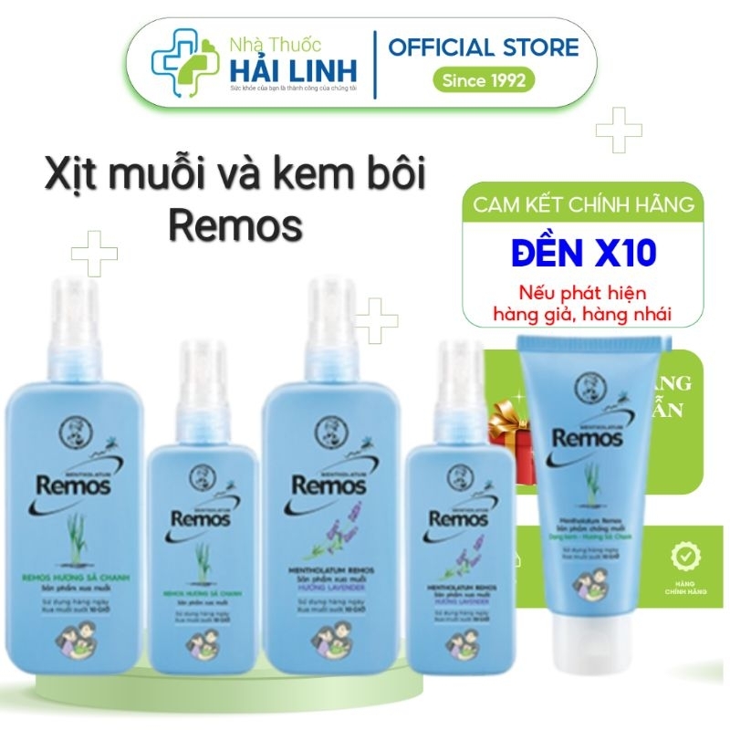 Xịt chống muỗi Remos sả chanh, oải hương ⚡ Tặng quà ⚡ Chai 60ml và 150ml Thêm lô hội  vitamin E dưỡng da, An toàn