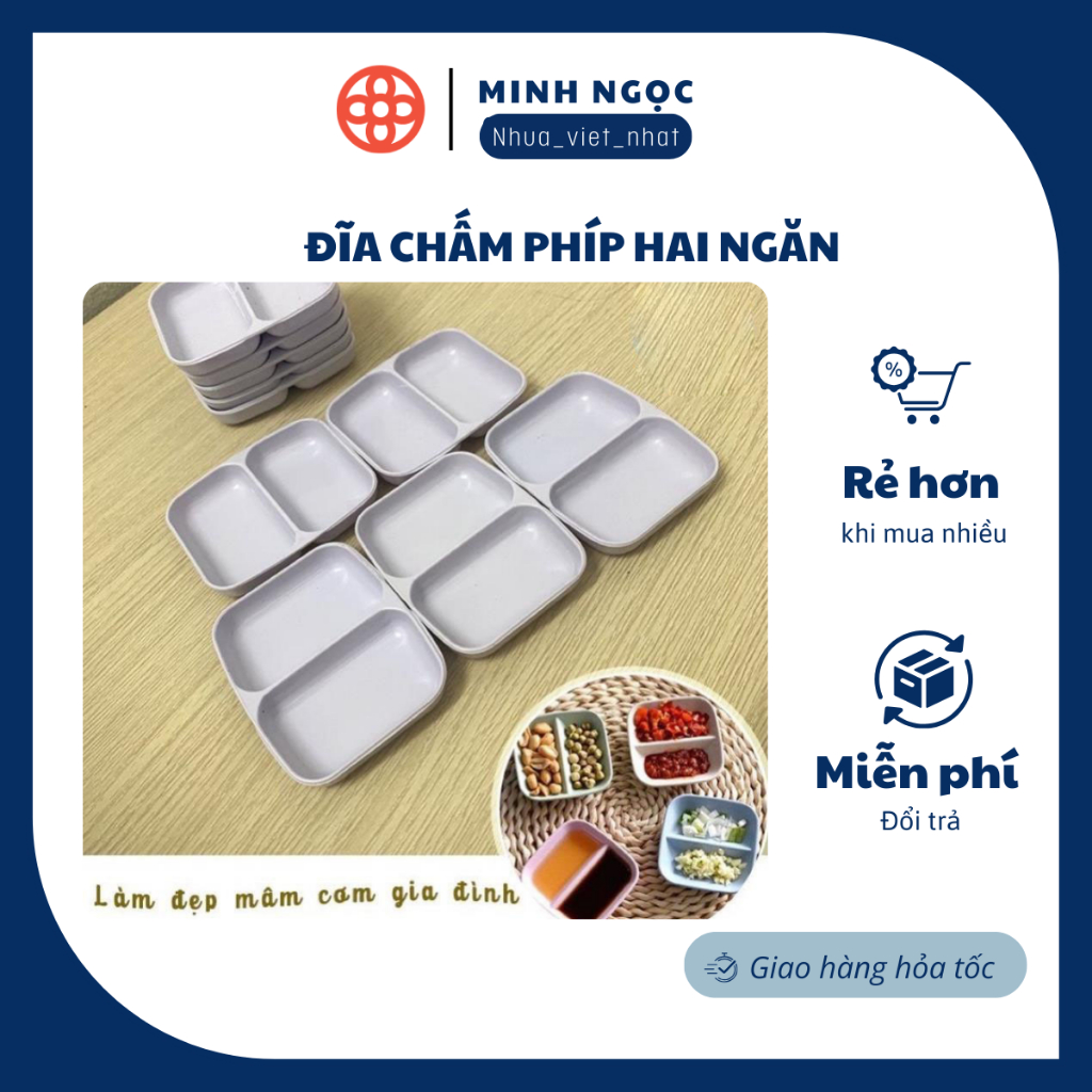 COMBO 10 Đĩa chấm phíp hai ngăn, đựng nước chấm- 1205 VN