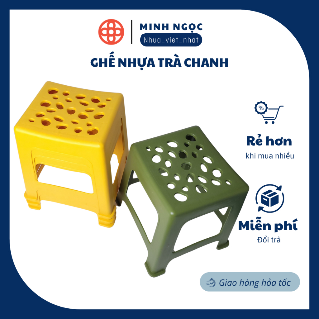 Ghế nhựa trà chanh, ghế đẩu màu xanh, vàng, cam Việt Nhật ngồi quán nướng, trà sữa, trà chanh vỉa hè