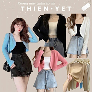 Áo KHOÁC cardigan croptop MÀU thun gân tay dài dáng ngắn nữ MC - Thiên Yết