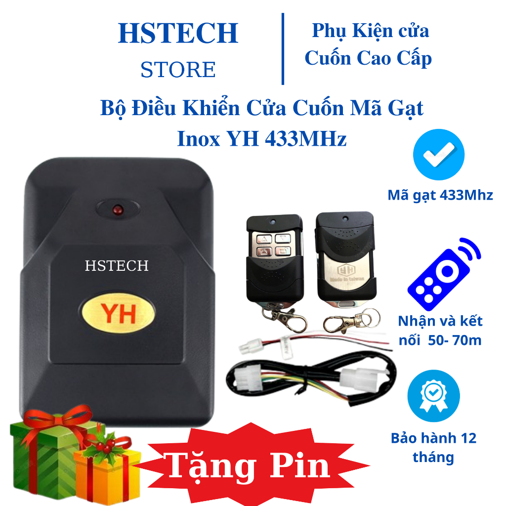 [Hỏa tốc từ Gò Vấp] Điều khiển cửa cuốn YH Hstech mã gạt 8 số inox tần số 433mhz bảo hành 1-1