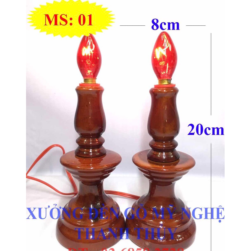 Đèn bàn thờ điện hàng đẹp, chất lượng- Đèn bé - Gỗ tràm MS 01