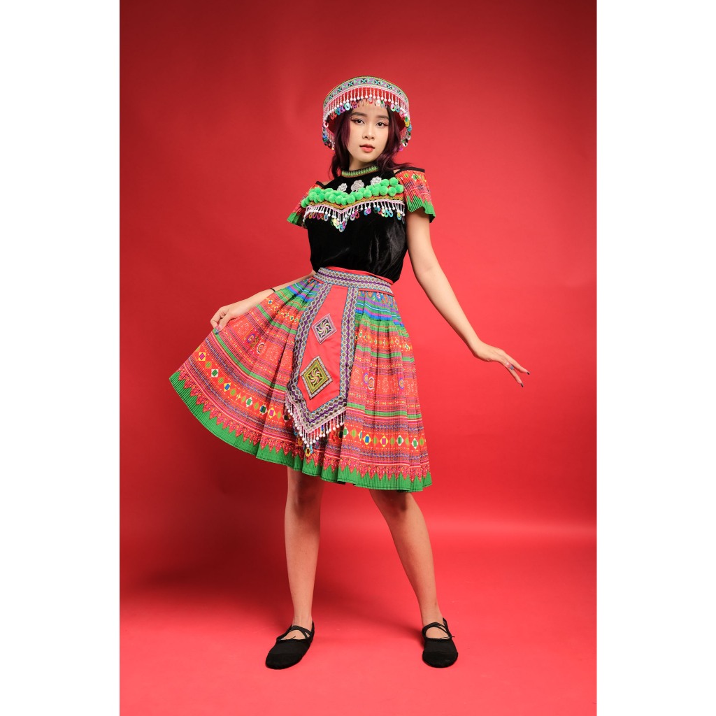 Trang Phục H'Mông Nữ Xanh , Bộ Trang Phục Dân Tộc Người Mông Nữ,Trang Phục Biểu Diễn Hmong (chưa gồm