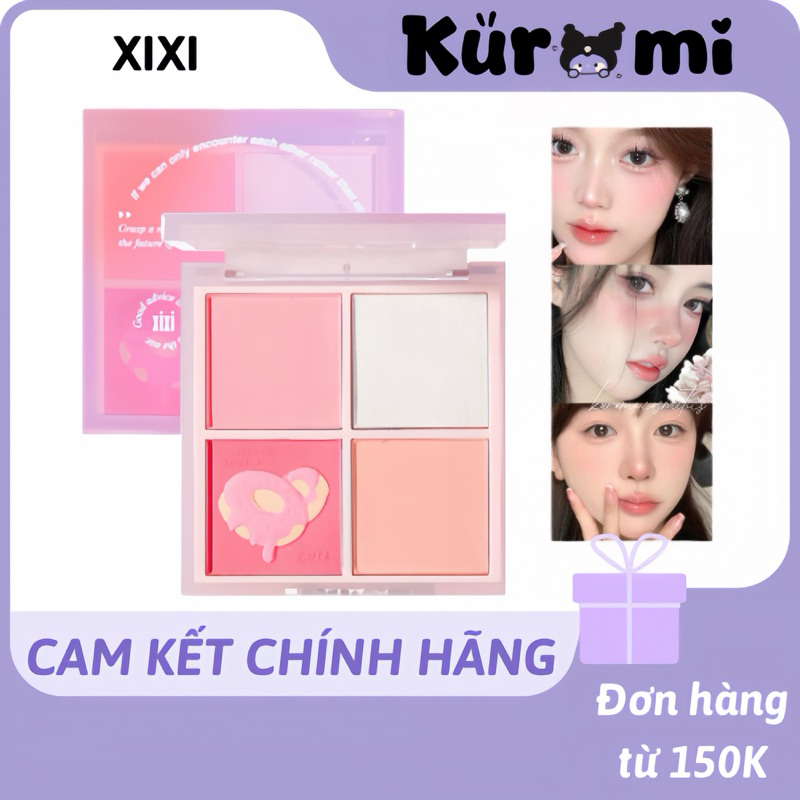 Phấn má hồng xixi 4 Ô Nhũ highlight Bắt Sáng Mắt Má Kèm Highlight Bắt Sáng Má Hồng XIXI Kem Cool Ton