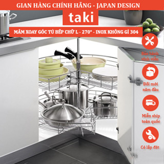 Kệ Góc Tủ Bếp, Kệ Góc Chữ L, Mâm Xoay 3/4 (270°) - INOX Không Gỉ 304 Tủ Bếp - Bảo Hành Vĩnh Viễn - Có Thợ Lắp Đặt