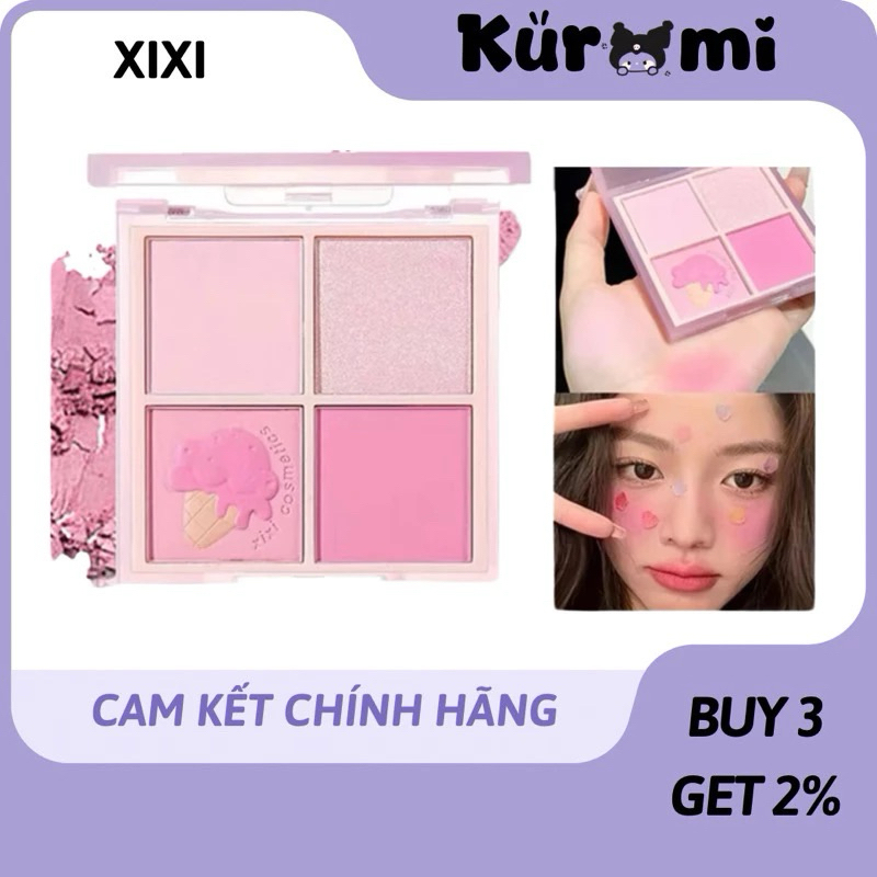 Phấn má xixi 4 ô Nhũ Sáng Bắt Sáng Cây Kem bảng má xixi 4 màu Tích Hợp Mắt Nhũ lì bền màu kuromi cosmetic D511 | BigBuy360 - bigbuy360.vn