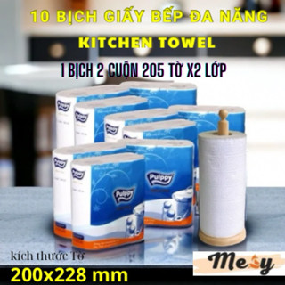 combo 10 bịch giấy bếp đa năng pulppy 2 lớp dày và có độ thấm hút cao
