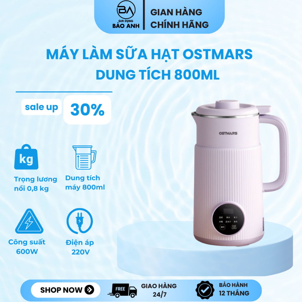 Máy làm sữa hạt mini chính hãng Ostmars dành cho trẻ em, đa chức năng công suất 600W nấu cháo.BAO AN